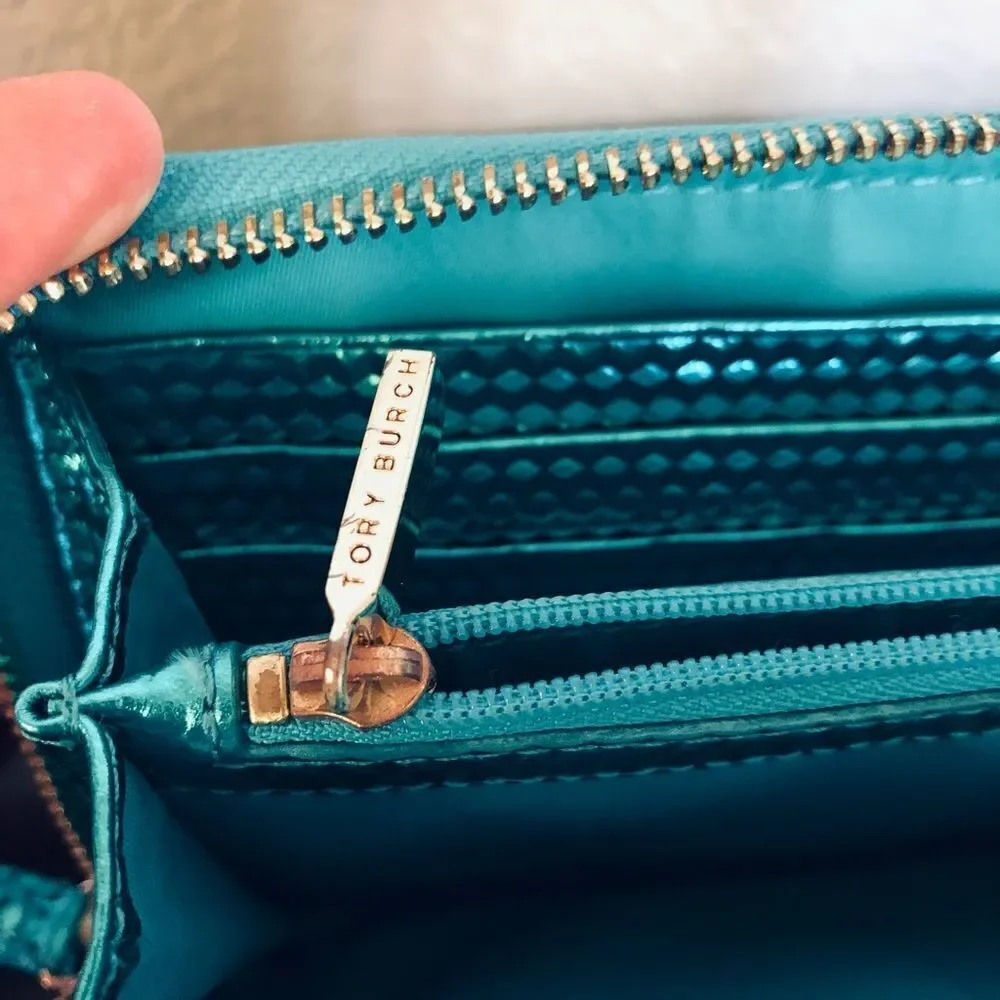 Tory Burch Metallic Blue Wristlet Wallet